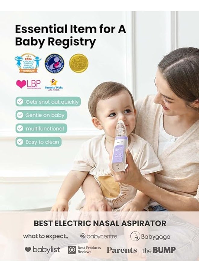 GROWNSY Electric Nasal Aspirator for Baby - Automatic Nose Cleaner with 3 Silicone Tips - Adjustable Suction Levels with Music & Light Soothing Function (Purple) - Image 5